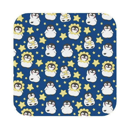 

Coaee Star Penguin Print Leather Coasters Set of 6 Non-Slip Washable Cup Coasters for Home Office Bar Square
