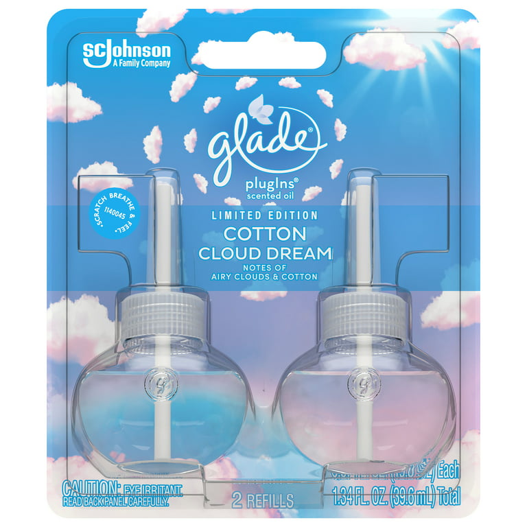 Glade PlugIns Scented Oil Refill, Cotton Cloud Dream Scent, Infused with  Essential Oils, Spring Limited Edition Fragrance, Positive Vibes  Collection, 0.67 oz, 2 Count. 