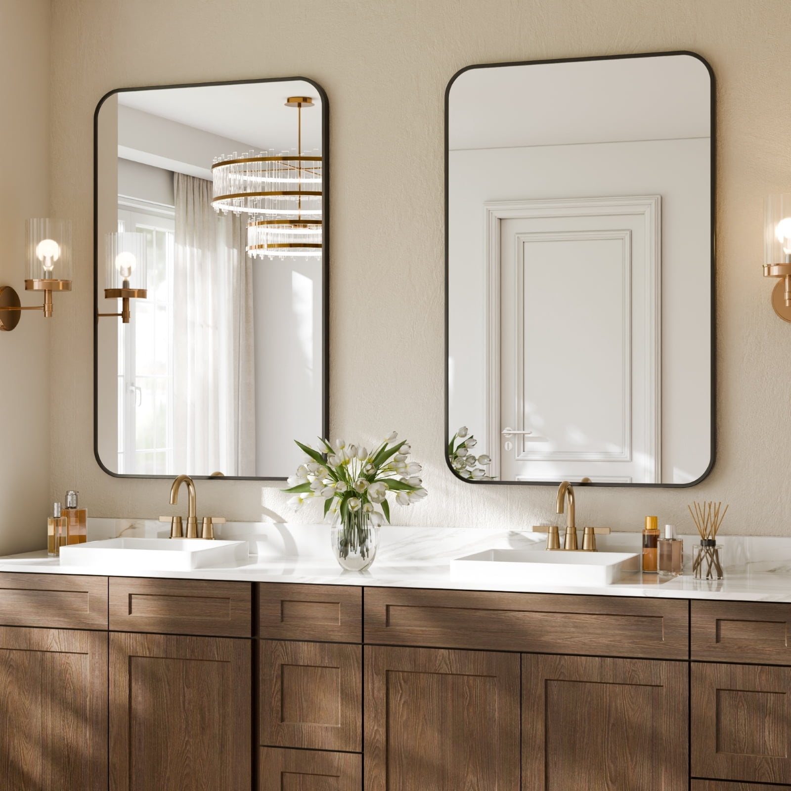 GRAHMCY 24"x36" Bathroom Mirror Wall-Mounted Vanity Mirror with Rectangular Metal Frame, Black