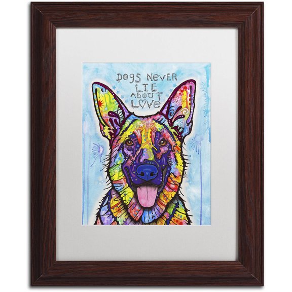 Trademark Fine Art 'Dogs Never Lie' Canvas Art by Dean Russo, White Matte, Wood Frame