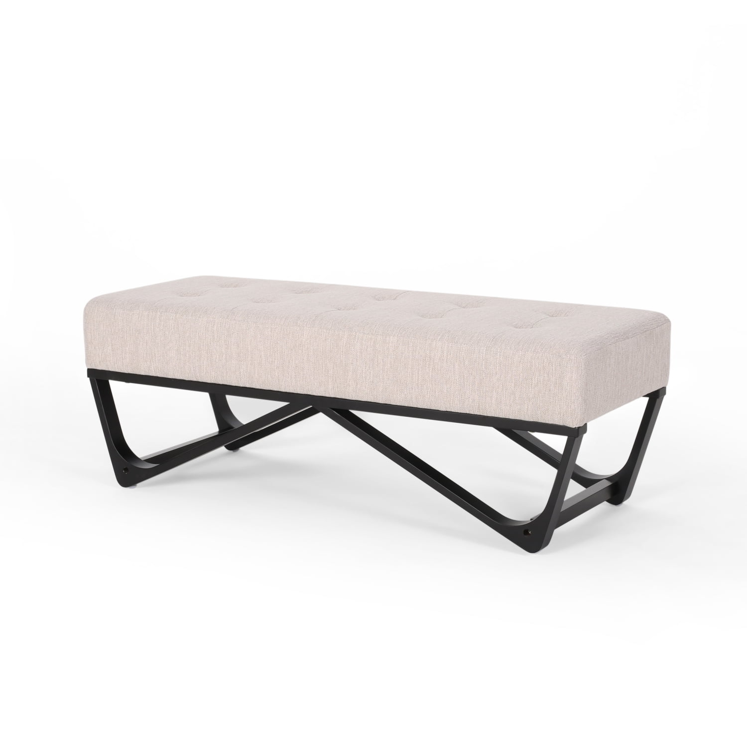 Modern Faux Wood Ottoman with Plush, Button-Tufted Top