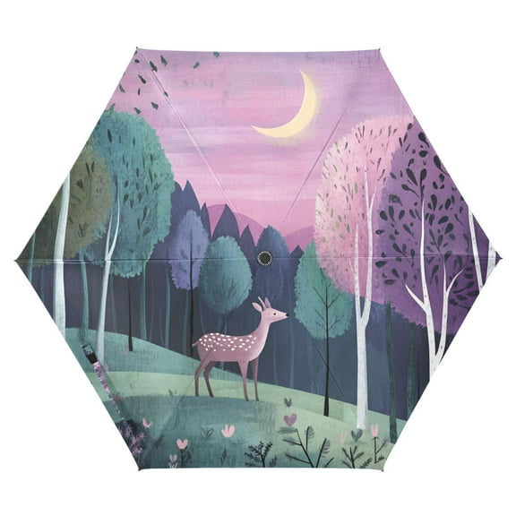 FORMRS Travel Umbrella Folding Auto Open Close Windproof Rain UV Protection, Green Night Deer
