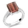 thumbnail image 2 of Gem Stone King 925 Sterling Silver Red Tiger Eye and White Created Sapphire Women Ring (3.26 Cttw Emerald Cut 10X8MM, Available in Size 5, 6, 7, 8, 9), 2 of 6