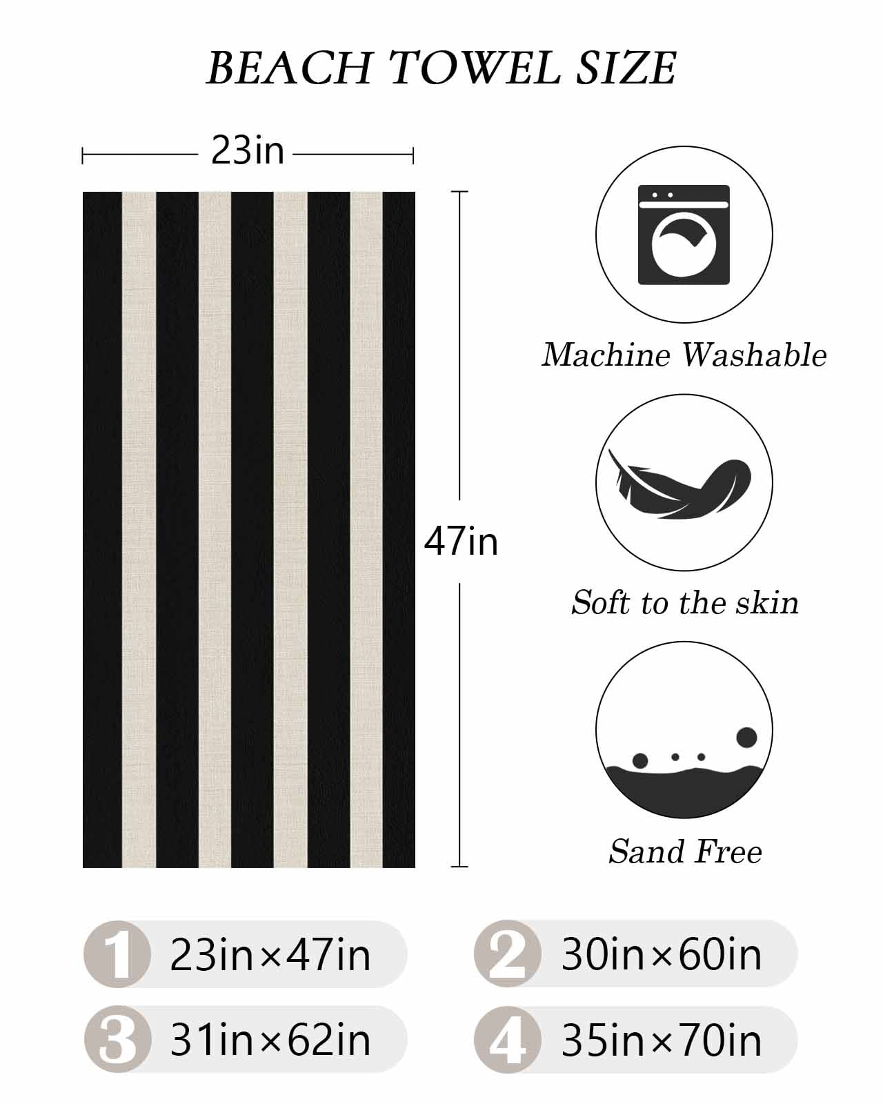 Black Beige Striped Beach Towels Oversized Super Absorbent, Vintage Geometric Line Simple Lightweight Bath Towel Quick Dry Sets For Bathroom/Pool/Rv Camping/Beach Play/Gym Room/Picnic 31"x62"