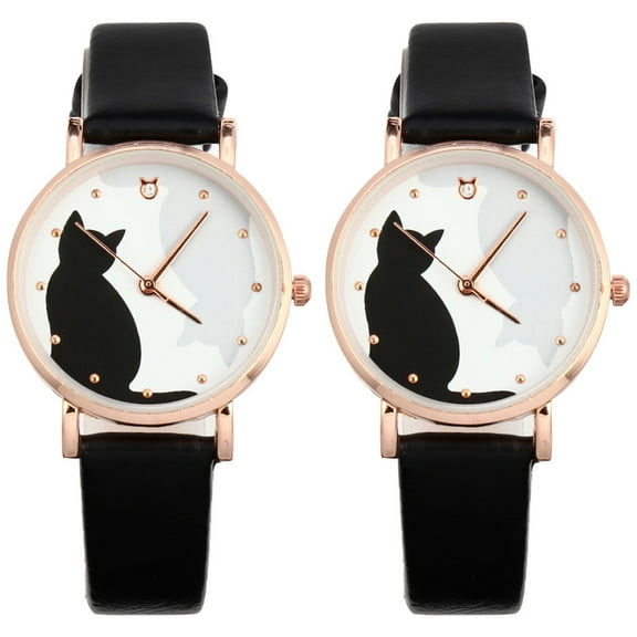 IBASETOY 2Pcs Female Watches with Cat Pattern and Zinc Alloy for Casual Or Business Use