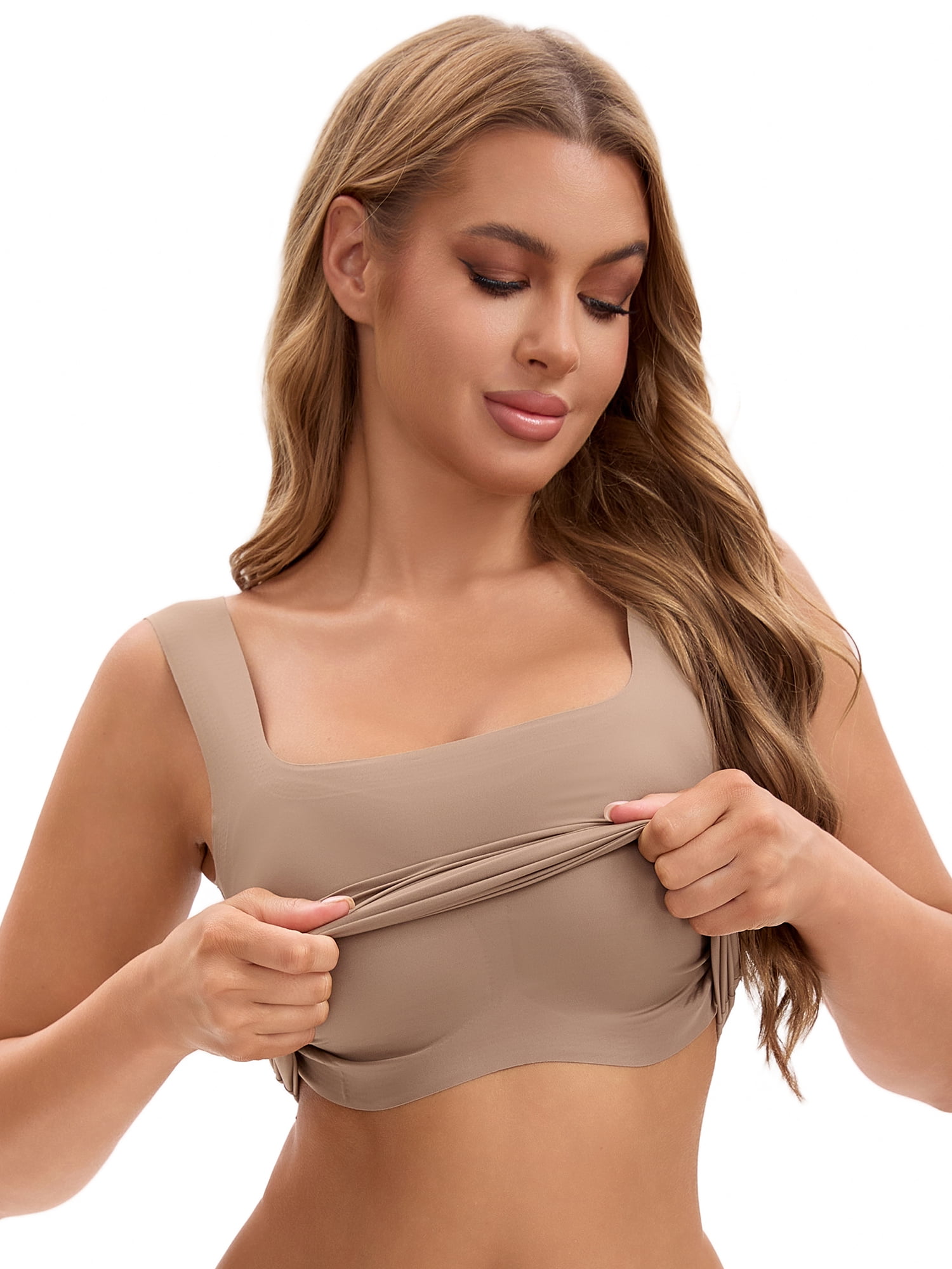 Unique Bargains Women's U Back Tank Tops with Built-In Bra for Everyday Wear XL Coffee