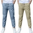 thumbnail image 2 of Caywon Boys' Dstring Elastic Waist Lightweight Cotton-Linen Jogger Pants with Side Pockets for Summer Outdoor School Play and Casual Everyday Wear, 2 of 8