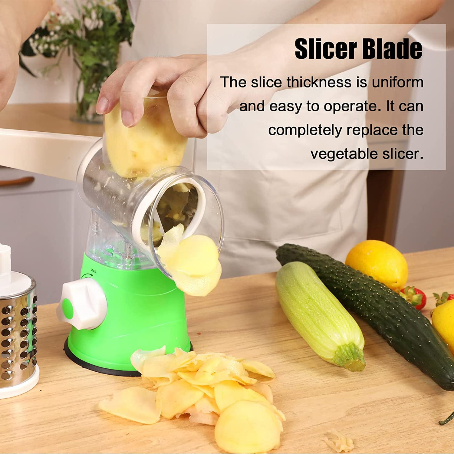 Cheese Grater with Handle, Kitchen Manual Cheese Shredder with 3  Interchangeable Blades, Rotary Cheese Grater Handheld with Strong Suction  Base