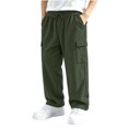 thumbnail image 4 of Spazoro Boys Corduroy Cargo Pants with Multi‑Pockets, Elastic Waist Loose Fit Straight Leg Solid Color Drawstring Casual Trousers for Daily Street Army Green Size 7-8, 4 of 7