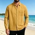 thumbnail image 2 of Lenpel Men's Button down Shirts Fall Long Sleeve Collared Solid Color Shirts with Pocket Business Casual Tops(Yellow,X-Large), 2 of 5