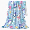 thumbnail image 2 of Happy Snowmen with Pink Bows Wrapped Presents Stars and Falling Snow, Playful Winter Party Art for enthusiasts, Cozy Flannel Blanket for living room and Bedroom, Christmas Gift, Home Decor, 2 of 9
