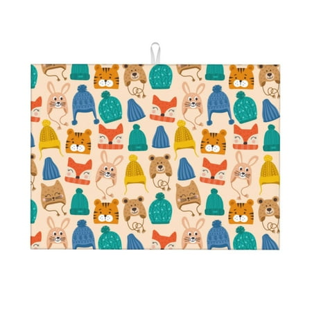 

Ocsxa Small Animals with Knit Hat Pattern Dish Drying Mat for Kitchen Counter Coffee Bar Coffee Station Accessories Absorbent Coffee Mat Kitchen Drying Mat Easy Clean 18x24 Inch