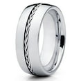 thumbnail image 2 of Silly Kings 8mm Silver Braided Braid Tungsten Carbide Wedding Band Mens Comfort Fit Ring, 2 of 3