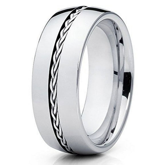 Silly Kings 8mm Silver Braided Braid Tungsten Carbide Wedding Band Mens Comfort Fit Ring