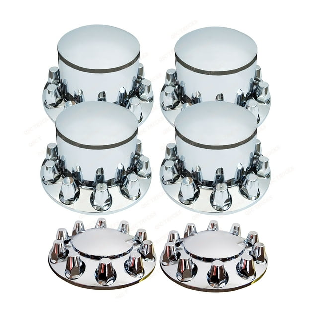 QSC Truck Parts Chrome Truck Dome Front Rear Axle Cover Kits Hub Cap 33mm Thread on Lug Nuts