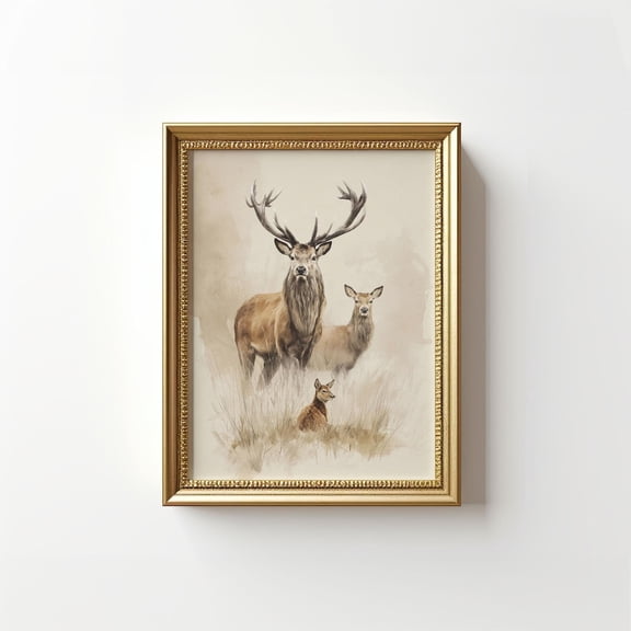 Deer Nursery Woodland Print Neutral Woodland Nursery Decor Rustic Deer Family Wall Decor Deer Wall Art Farmhouse Wall Art Poster, Unframed Poster Size 8x12 F03.1.15l933