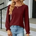 thumbnail image 6 of Baberdicy Womens Tops Women's Long Sleeve T Shirt Fashion Crew Neck Tops Solid Color Casual Blouses Plus Size Tops for Women Wine, 6 of 7