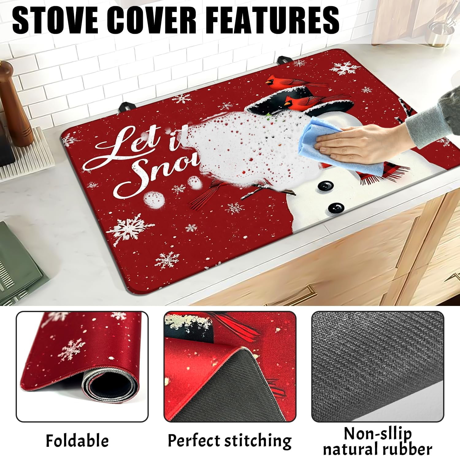 Christmas Snowmen Stove Cover Let It Snow Winter Stove Top Cover for Kitchen Decor Red Electric Stove Pad Xmas Party Non-Stick Gas Burners Covers Washable Countertop Protector Keep Stove Clean