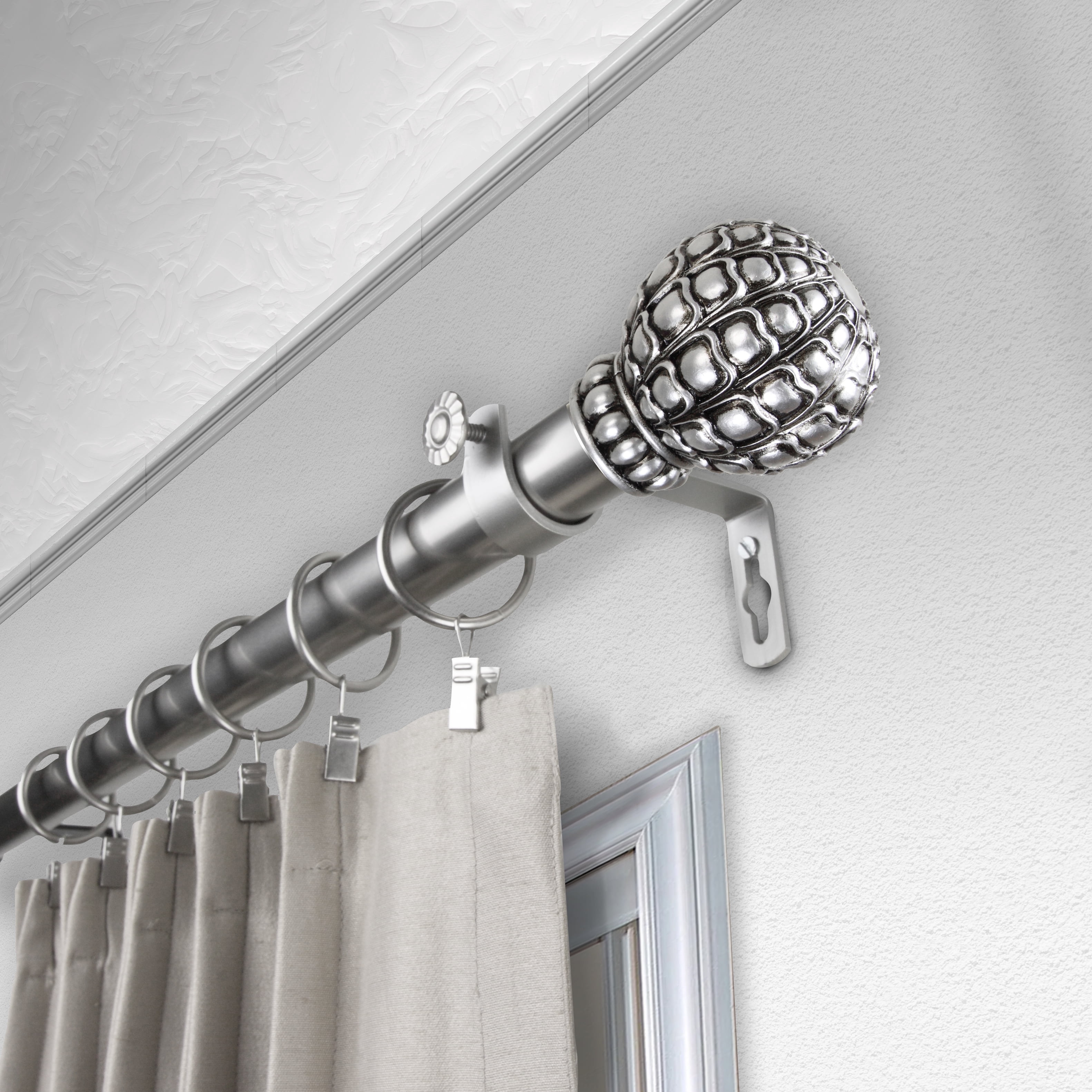 1" Dia Adjustable Joline Curtain Rod 28-48 inch - Satin Nickel