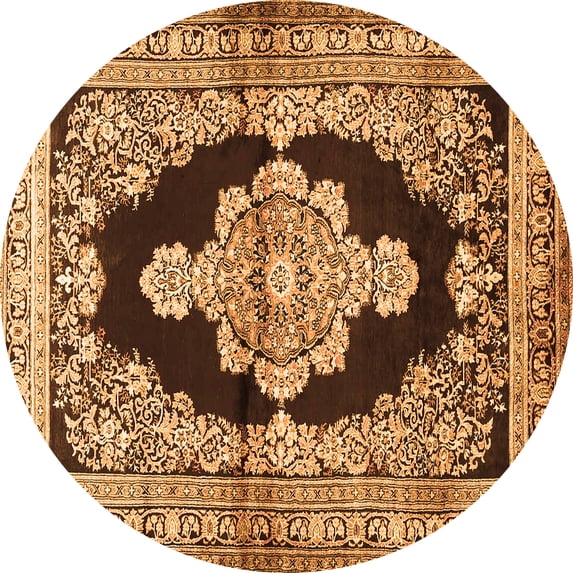Ahgly Company Indoor Round Medallion Orange Traditional Area Rugs, 4' Round