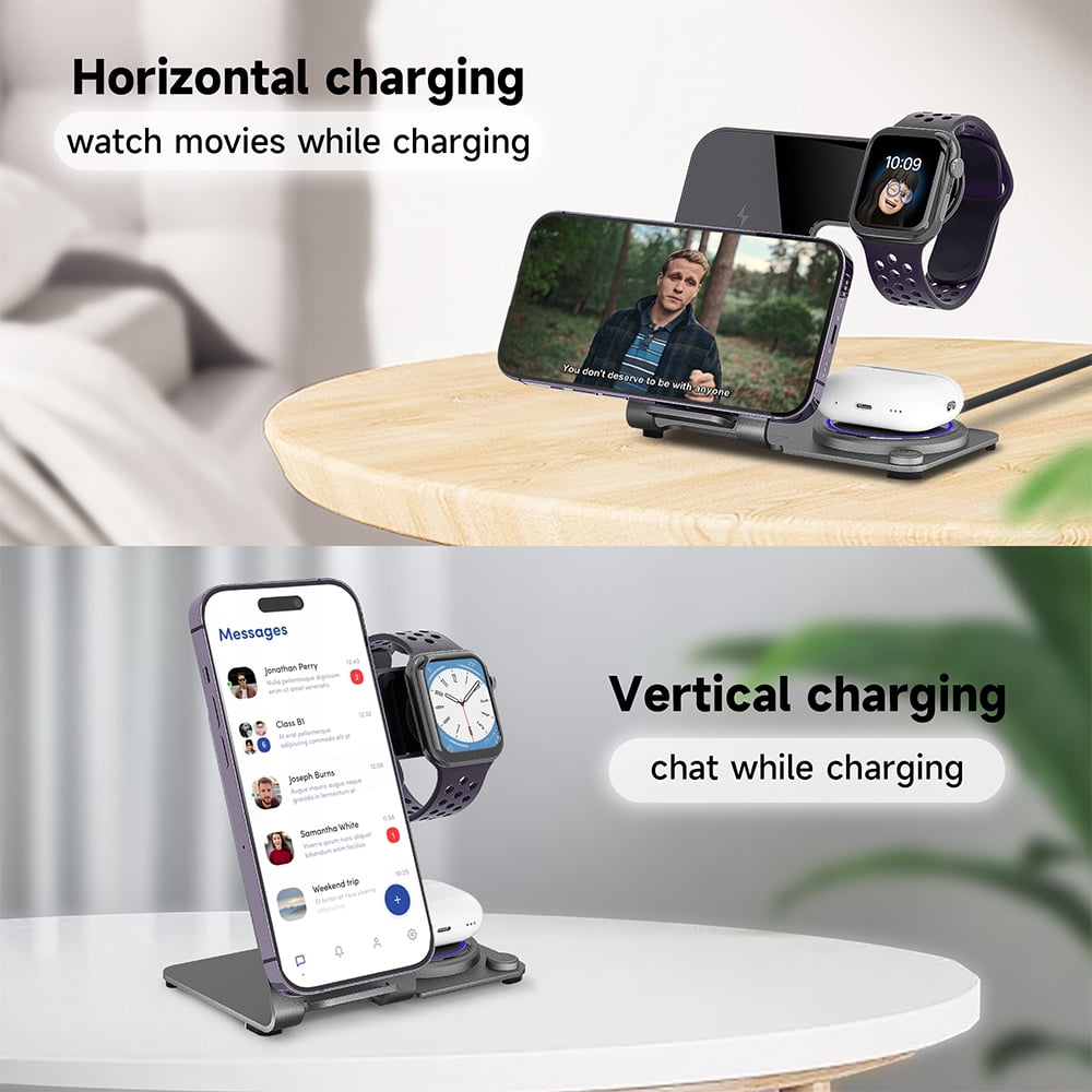 Wireless Charger, Aluminum Alloy 3 in 1 Wireless Charging Station for Apple iPhone/iWatch/Airpods,iPhone 14,13,12,11 (Pro, ProMax)/XS/XR/XS/X/8(Plus),iWatch8/7/6/SE/5/4/3/2,AirPods 3/2/pro