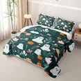 thumbnail image 3 of Erosebridal Hippie Floral Quilt Full, Cute Ghost Full Bedspread Sets for Boys Girls, Dark Green Orange, 3-Piece 1 Coverlet and 2 Pillowcases, 3 of 7