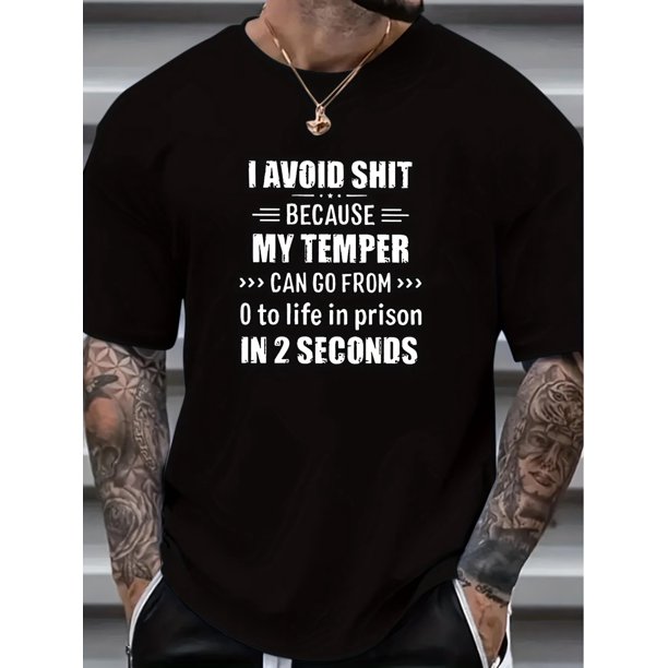 Tees 'I Avoid' Print Men's Casual Tees Short Sleeve Oversized T-Shirt Summer Loose Tops, Gifts For Man!