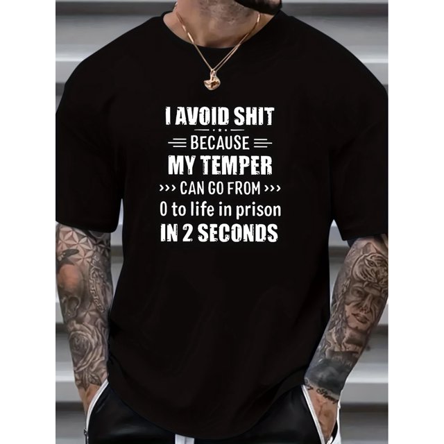 Tees 'I Avoid' Print Men's Casual Tees Short Sleeve Oversized T-Shirt Summer Loose Tops, Gifts For Man!