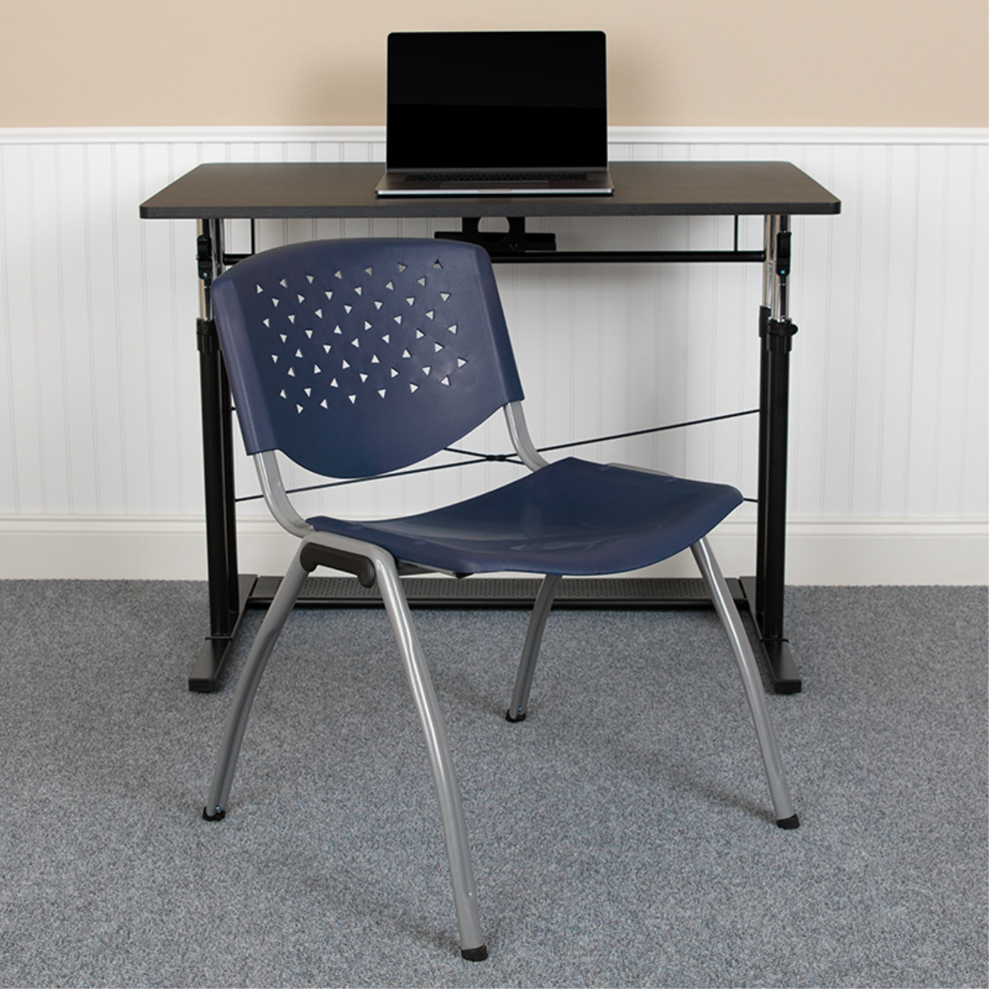 Capacity Navy Ultra-Compact Stack Chair with Silver Powder Coated Frame Flash Furniture HERCULES Series 5 Pack 880 lb 