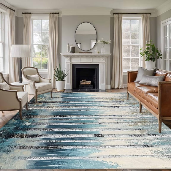 Spring Forest Large Area Rug 8x10 FT, Non Slip Living Room Throw Carpet, Grey Tree Branch Impressionist Style Washable Soft Indoor Outdoor Carpet Non-Shedding Rug for Bedroom Dining Room
