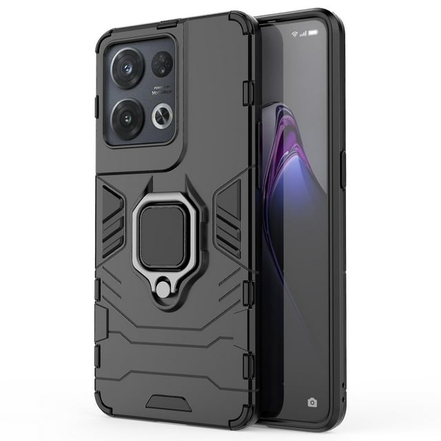 Para OPPO RENO8 PRO 5G TPU + PC Funda De Teléfono Resistente A Caídas Anillo Kickstand Cubierta Protectora - Negro