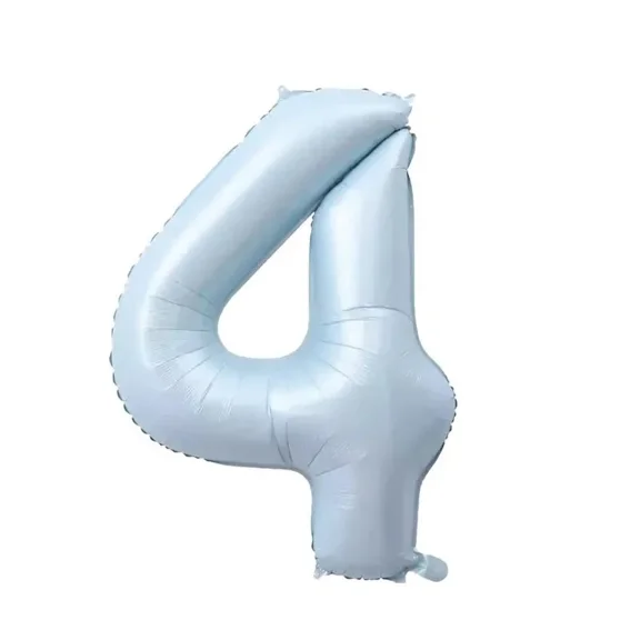 Number Four Balloon Pastel Blue Sky Blue Light Blue 32" Large Party Balloon