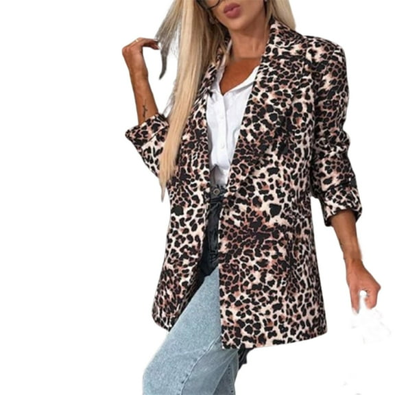 Jamicy Womens Lightweight Jackets Gift for Wives Blazers for Women Leopard Print Long Sleeve Lapel Collar Suit Work Blazer Jacket