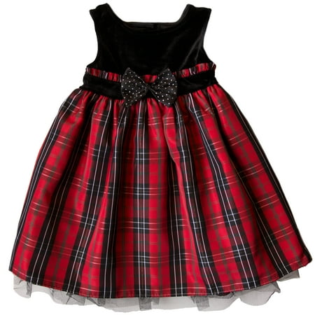 School Apparel Plaid Jumper - Good Lad Toddler Girls Red and Black Plaid Holiday Dress with Velvet Yoke
