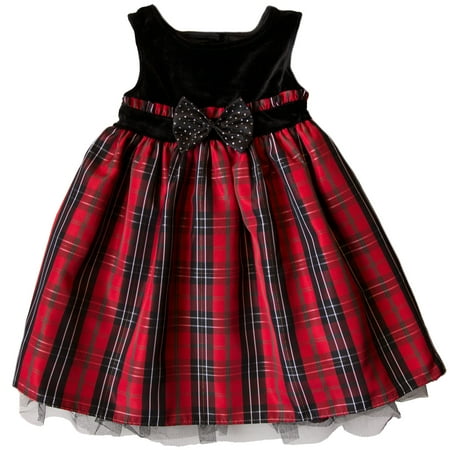 Good Lad Toddler Girls Red and Black Plaid ChristmasHoliday Dress with Velvet Yoke