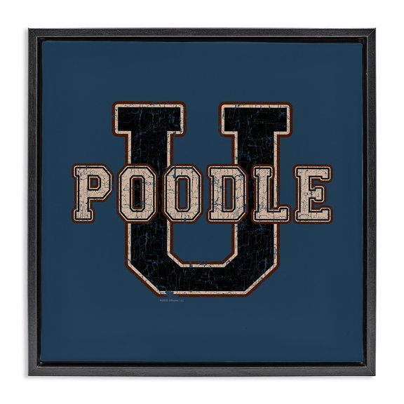 Stupell Industries Varsity Poodle U Novelty & Humor Painting Black Floater Framed Canvas Art Print Wall Art, 18 x 18