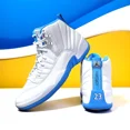 thumbnail image 1 of Ni - ke Ni - ke Air Jordan 12 Retro Shoes Melo White University Blue CT8013-112 Mens Size 9, 1 of 5