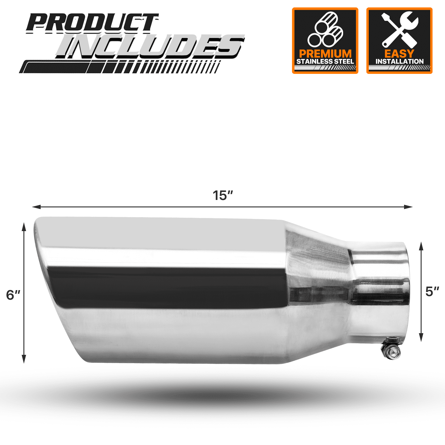 WestMotive 4" Inlet To 8" Outlet Exhaust Tip | 15" Overall Length, Polished Stainless Steel, Rolled Edge | Bolt-On For Diesel Trucks