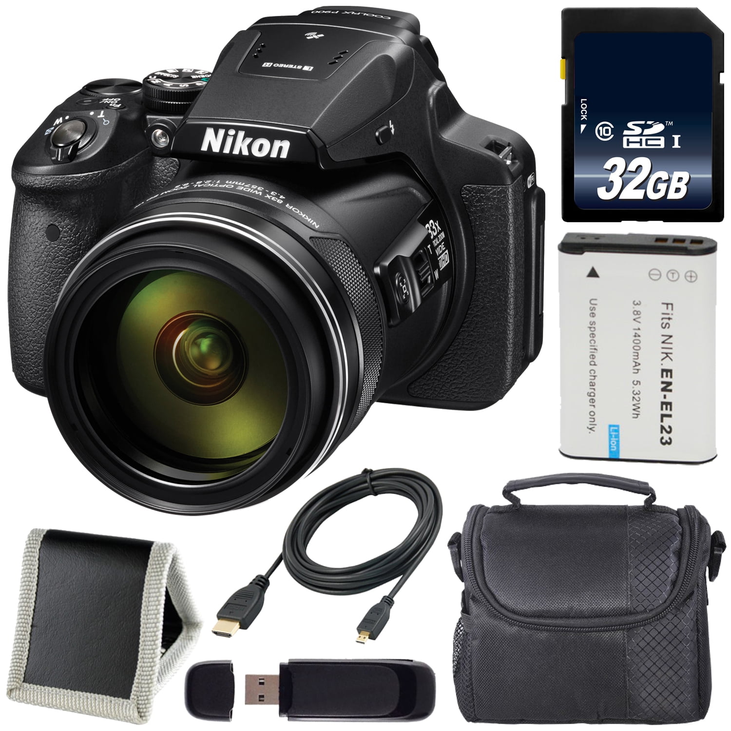 Nikon Coolpix P900 Digital Camera Certified Refurbished En El23 Lithium Ion Battery 32gb Sdhc Class 10 Memory Card Carrying Case Micro Hdmi Cable Card Reader Memory Card Wallet Bundle Walmart Com