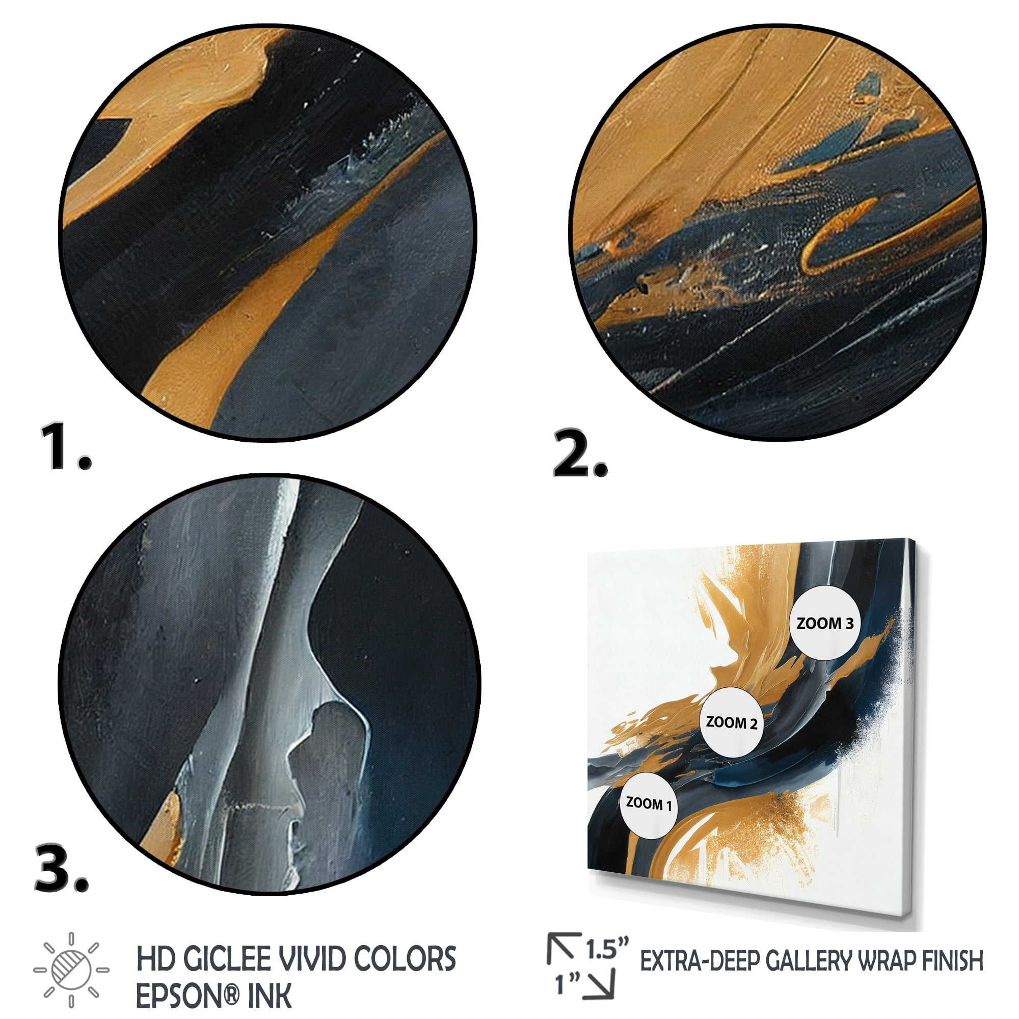 Designart Blue And Gold Swirl Abstract II Canvas Wall Art