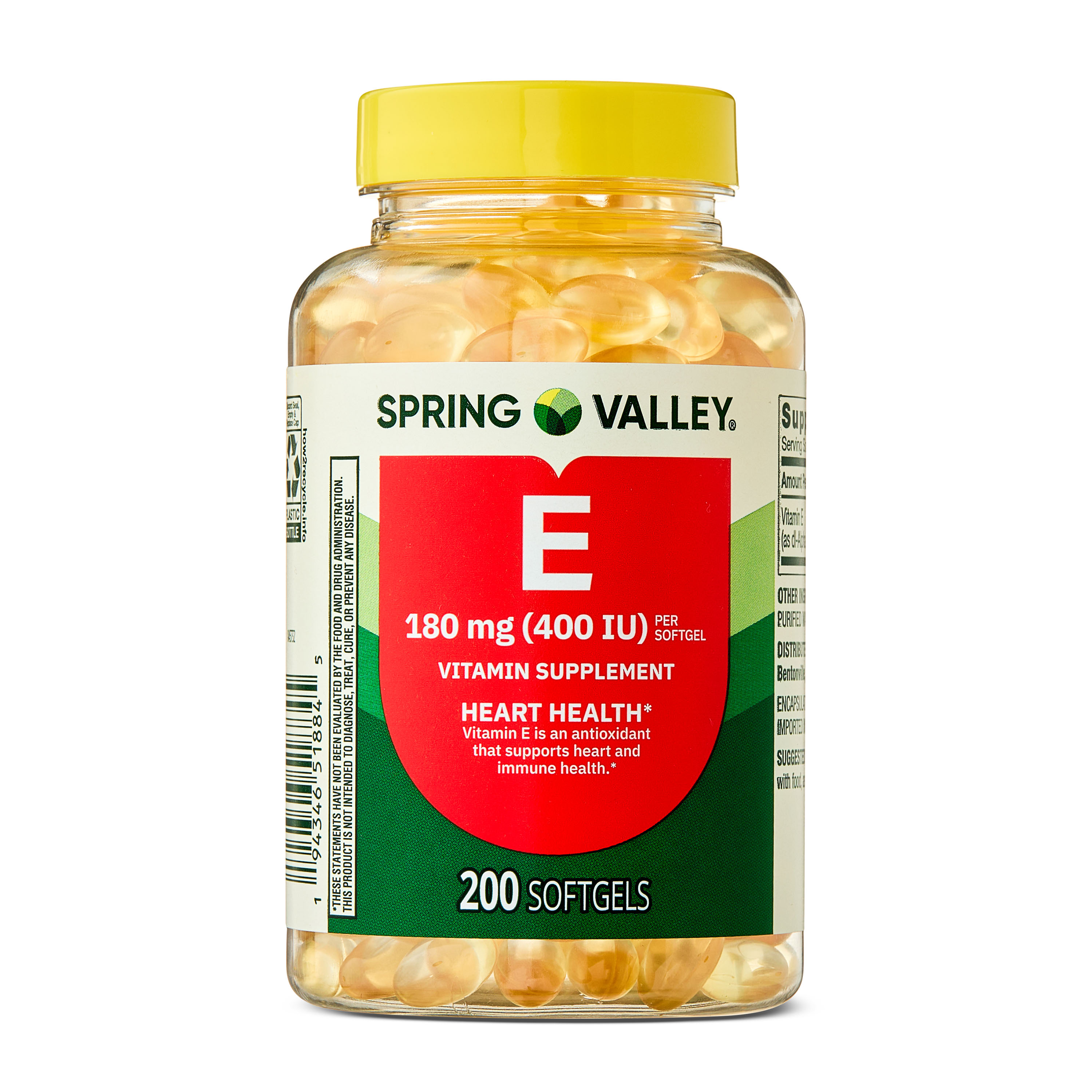 Spring Valley Vitamin E 180 mg Softgels for Heart Health, 200 Count