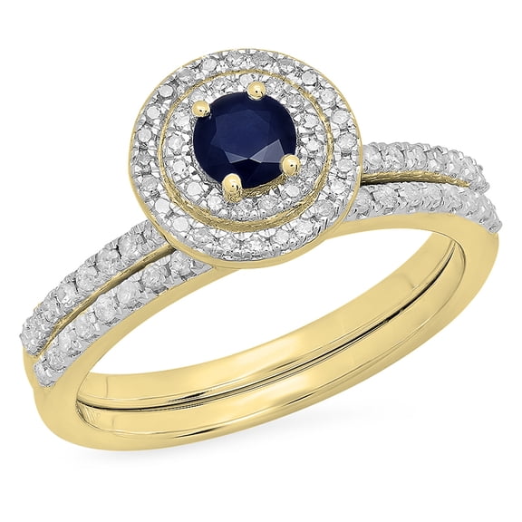 Dazzlingrock Collection 10K Round Blue Sapphire And Diamond Halo Style Bridal Engagement Ring, Yellow Gold, Size 4.5