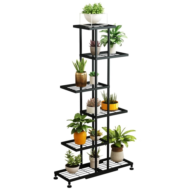 Soporte de metal para plantas de 6 niveles y 12 macetas organizador de estante múltiples estantes estantería para interiores patio jardín esquina balc