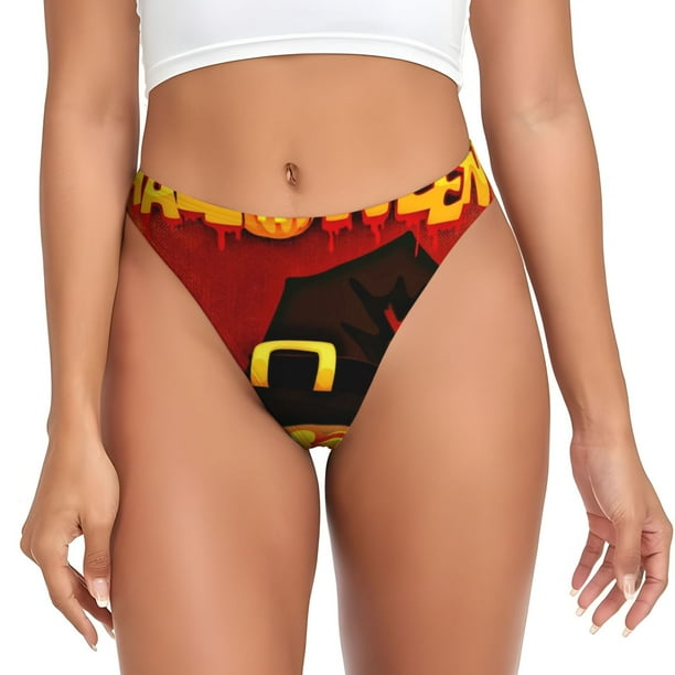 Balery Halloween Pumpkin Tangas de Algodón para Mujer con Estampado – Ropa Interior Sexy, Transpirable, G-string-Small