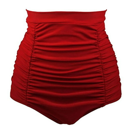 Gubotare Tummy Control Bikini Bottoms Women s Ruched High Waisted Bikini Bottom Retro Vintage Swim Short Tankinis Red XXL
