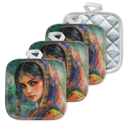 

4Pcs Pot Holder for Kitchen Graceful Traditional Beauty Composition Square Heat Resistant Hotpads 8x8in Non Slip Dirt-Proof Kitchen Cook Oven Potholders Machine Washable