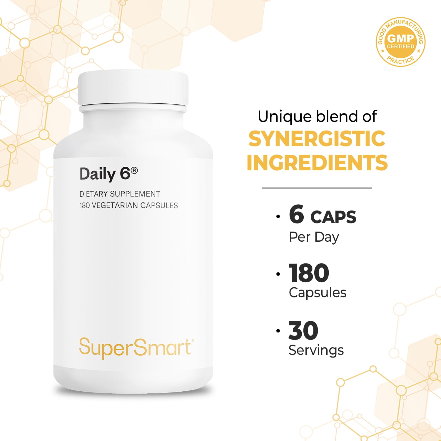 Supersmart - Daily 6 - Multivitamin for Men & Women - 55 Vitamins, Minerals & Antioxidants Supplement | 90 Vegetarian Capsules