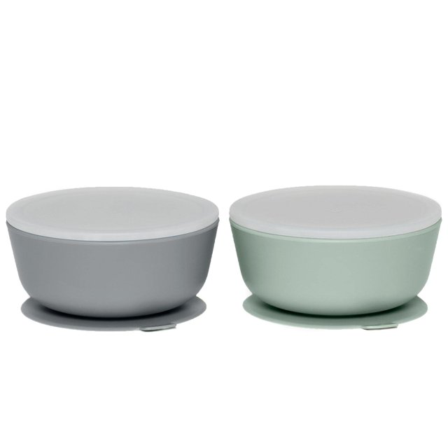 Weesprout Cuencos De Succión Para Bebé (Juego De 2) – Cuenco 100% Silicona Para Niños Con Tapa De Plástico – Suministros De Alimentación A Prueba De Fugas – Cuencos Para Bebés Aptos Para Lavavajillas