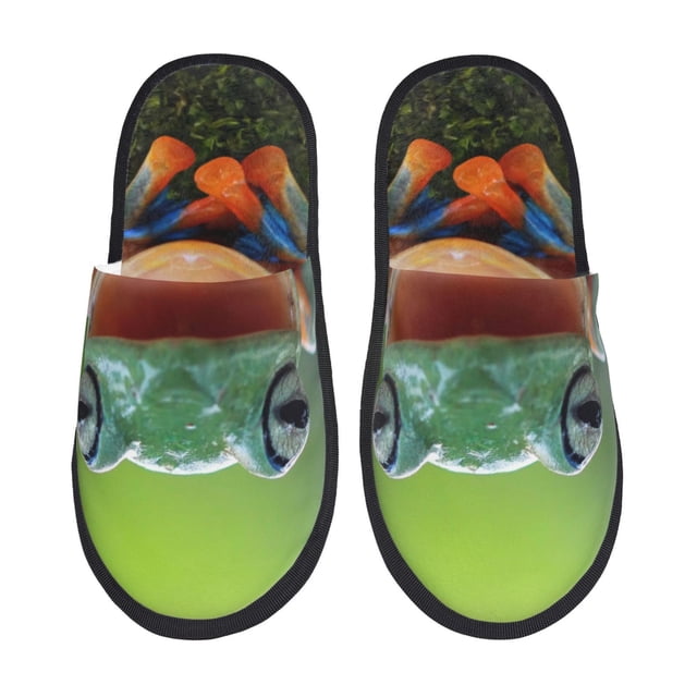 Fotbe Tree Frog Pantuflas Peludas para Mujer con Estampado, Zapatillas de Peluche, Zapatos de Invierno para Casa, Uso Interior y Exterior-Large