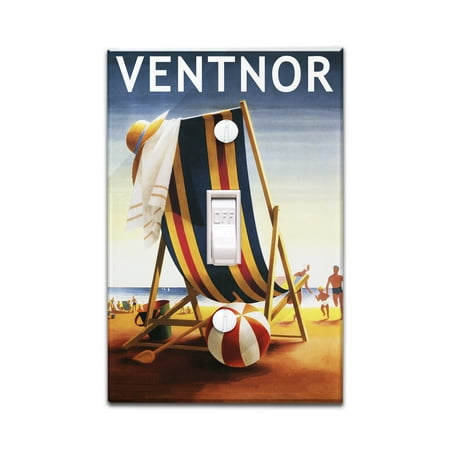 Lighting Stores In South Jersey Ventnor, New Jersey - Beach Chair and Ball - Lantern Press Poster (Light Switchplate Cover) ()